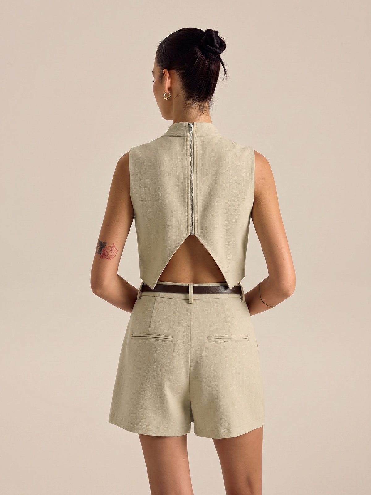 Backless Crop Vest & Belted Skort Set
