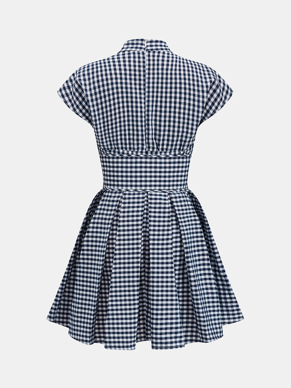 V-Neck Check Belted Mini Swing Dress