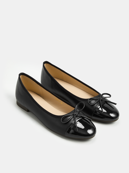 Bow Detail Cap Toe Leather Ballet Flats