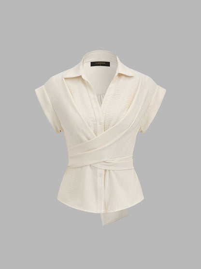 Tie-Back Cap Sleeve Textured Blouse