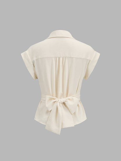 Tie-Back Cap Sleeve Textured Blouse