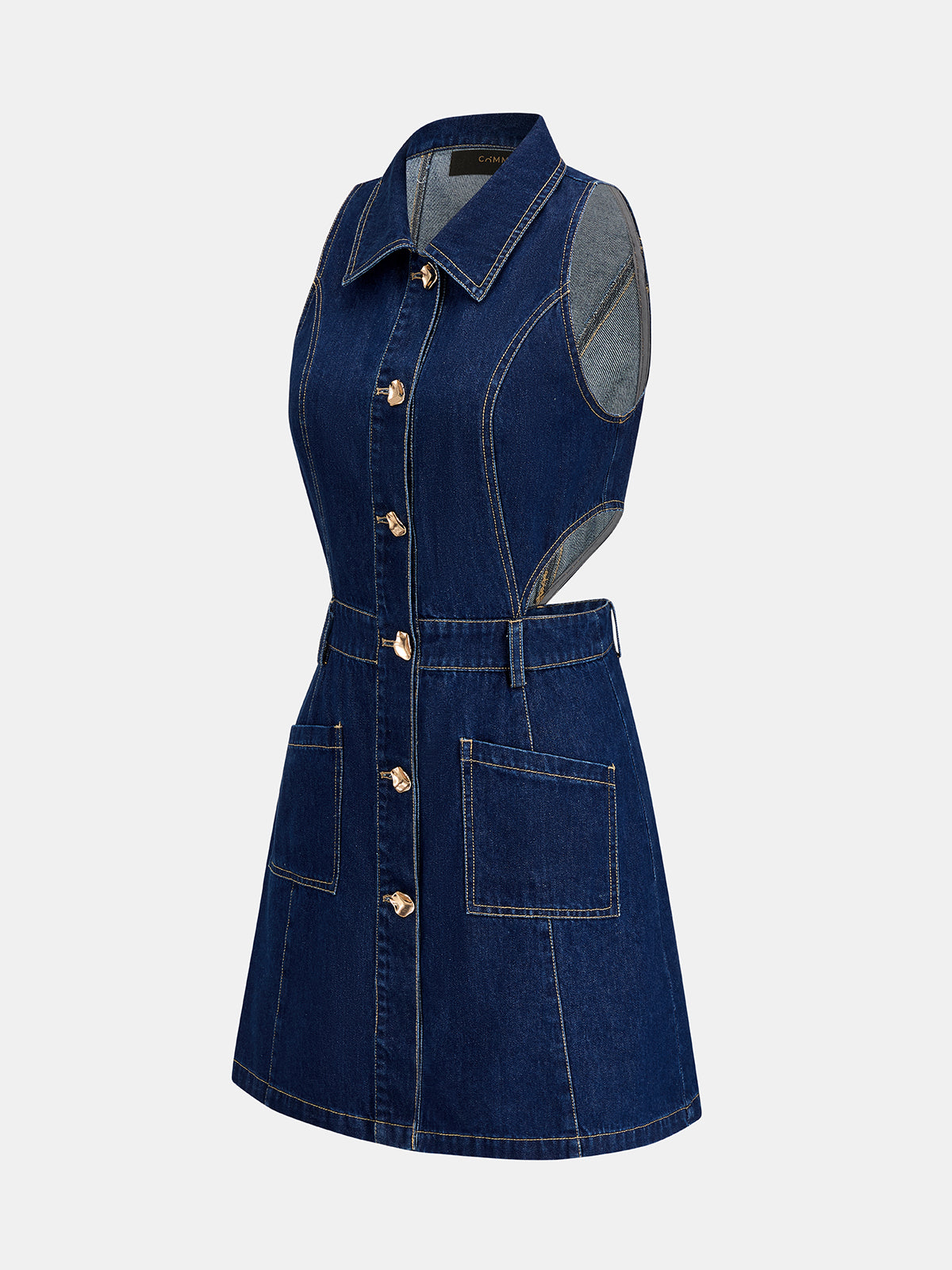 Cutout Waist Sleeveless Denim Mini Dress