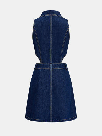 Cutout Waist Sleeveless Denim Mini Dress