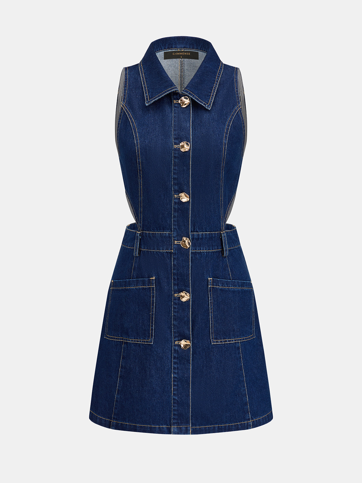Cutout Waist Sleeveless Denim Mini Dress