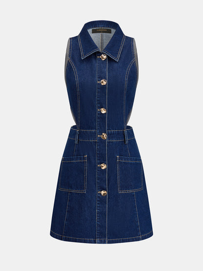 Cutout Waist Sleeveless Denim Mini Dress