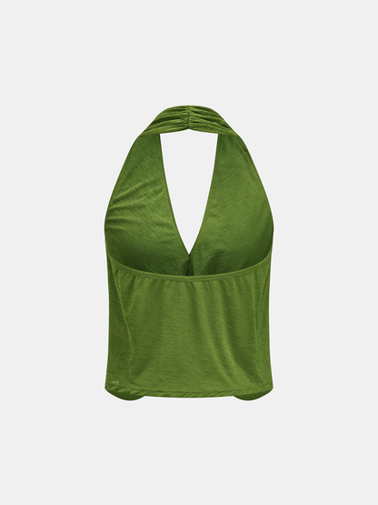 Halter Twist Front Deep V Tank Top