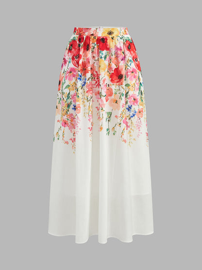 Watercolor Flower Two Piece Skirt Set