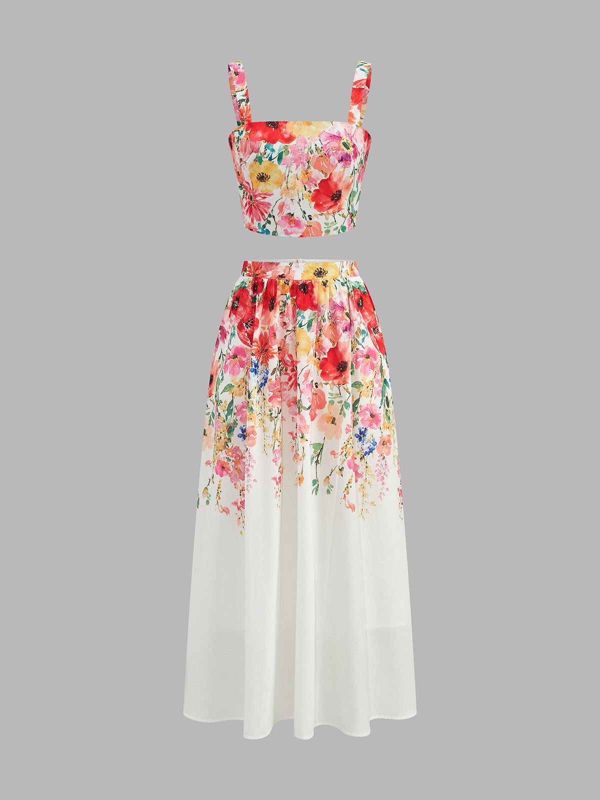 Watercolor Flower Two Piece Skirt Set