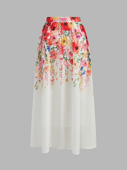 Watercolor Flower Two Piece Skirt Set