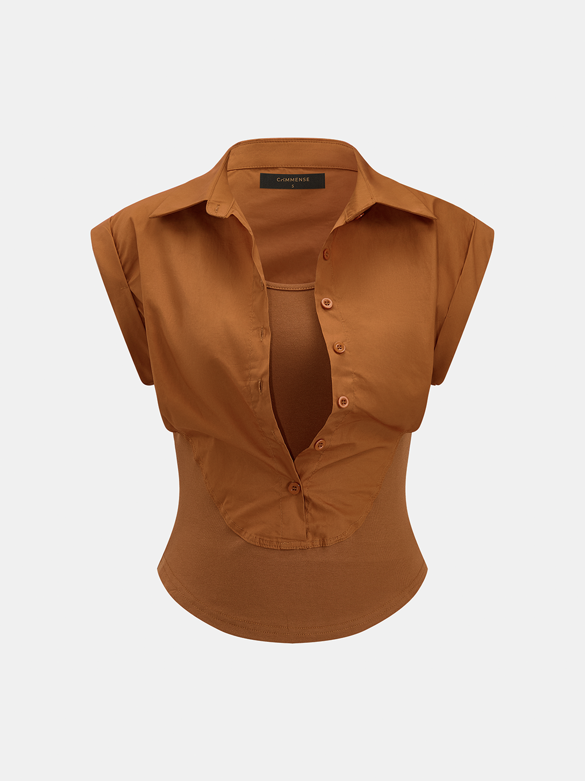 Faux Two Piece Sleeveless Shirt Top