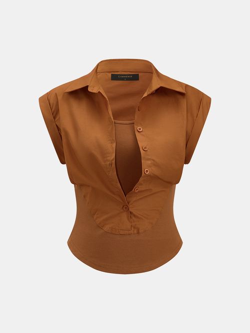 Faux Two Piece Sleeveless Shirt Top
