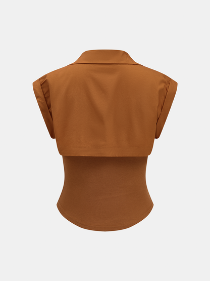 Faux Two Piece Sleeveless Shirt Top