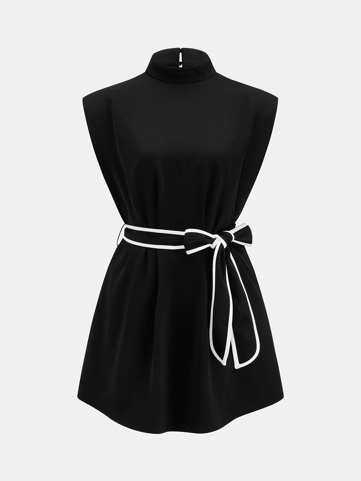 Mock Neck Tie Belt Mini Dress