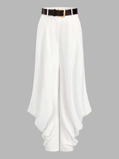 Belted Draped Wide Leg Pants