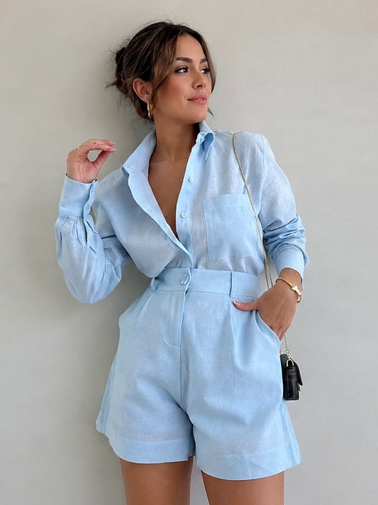 Long Sleeve Loose Shorts Set