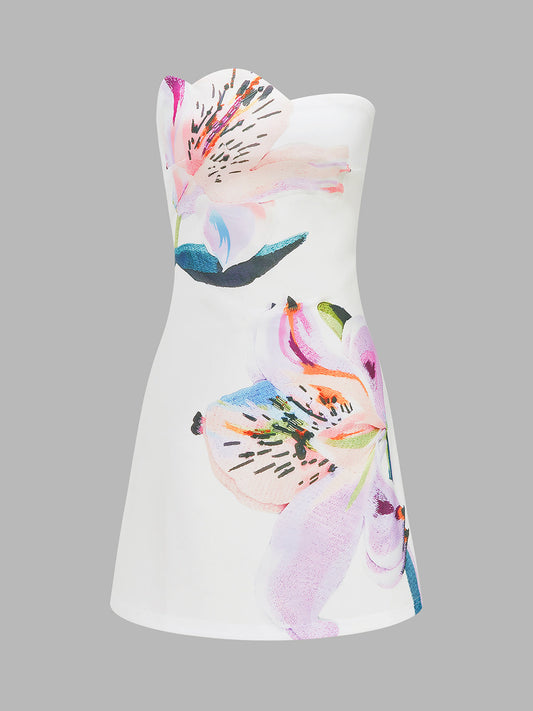 Floral Print Strapless A-Line Mini Dress