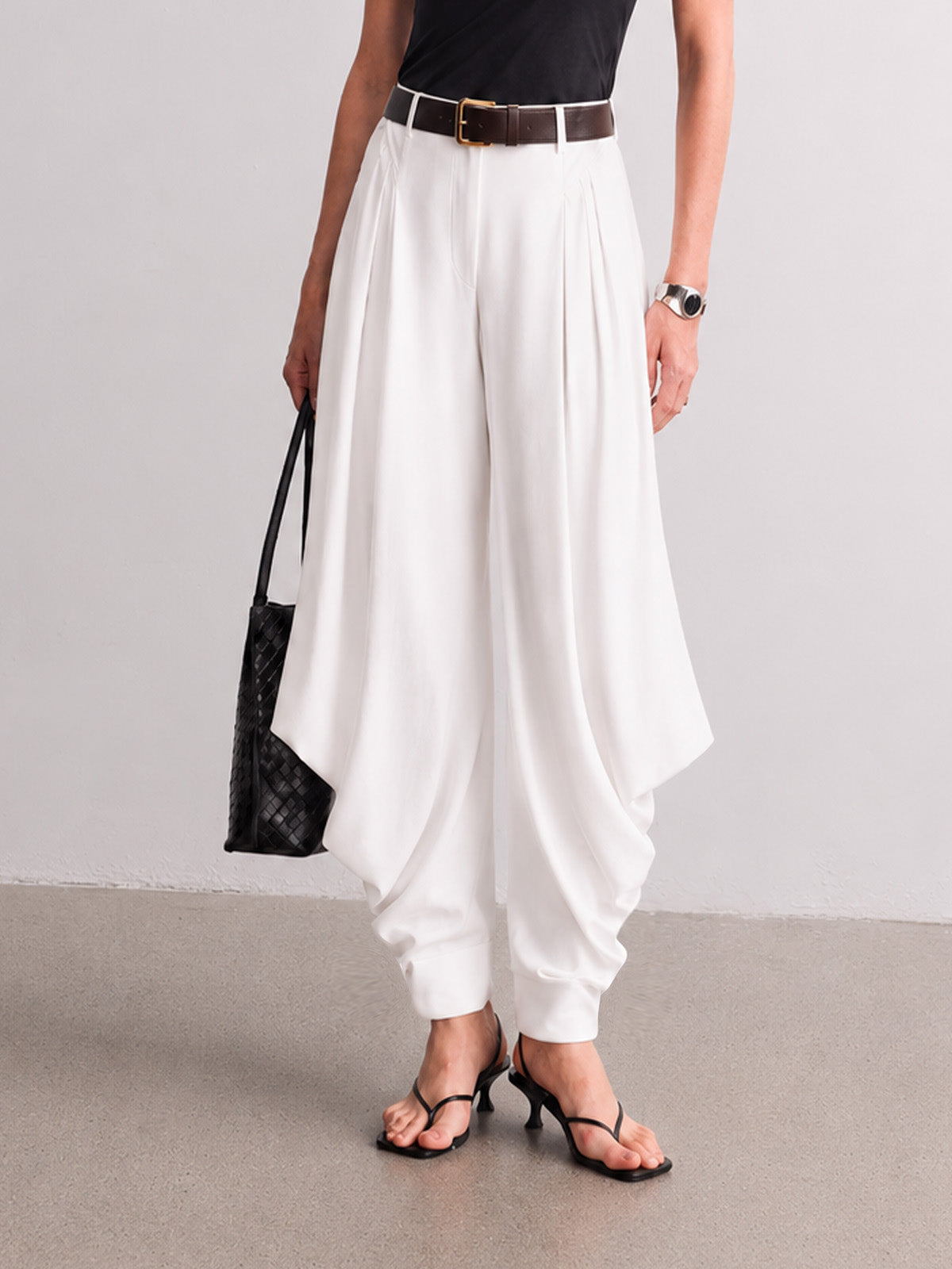 Belted Draped Wide Leg Pants
