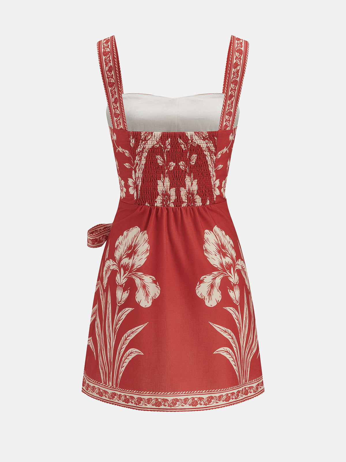 Floral Bird Print Wrap Tie Mini Dress