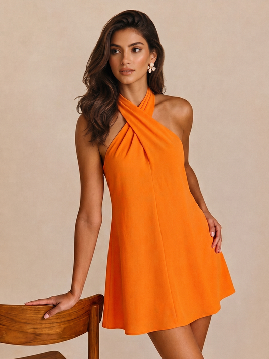 Cross Neck Loose Flowy Vacation Dress