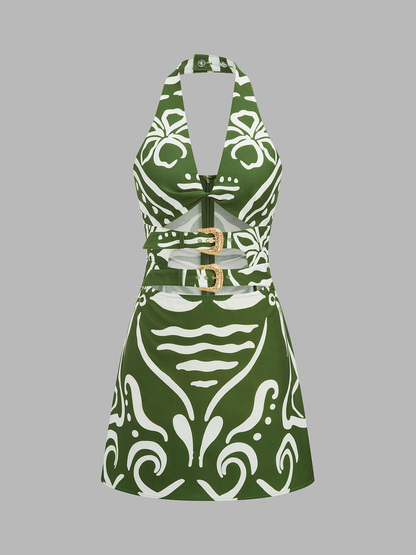 Printed Halter Cut Out Mini Dress