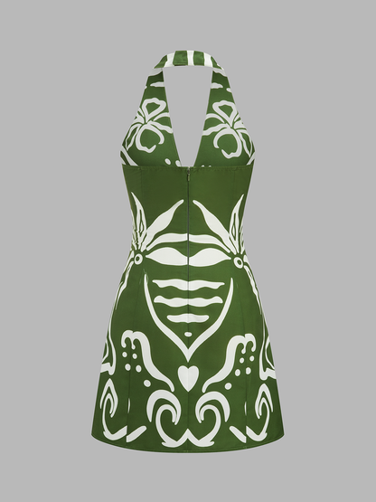 Printed Halter Cut Out Mini Dress