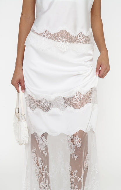 Gracie Maxi Skirt ~ Ivory Luxe Satin