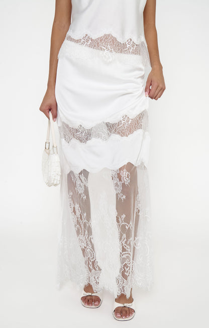 Gracie Maxi Skirt ~ Ivory Luxe Satin