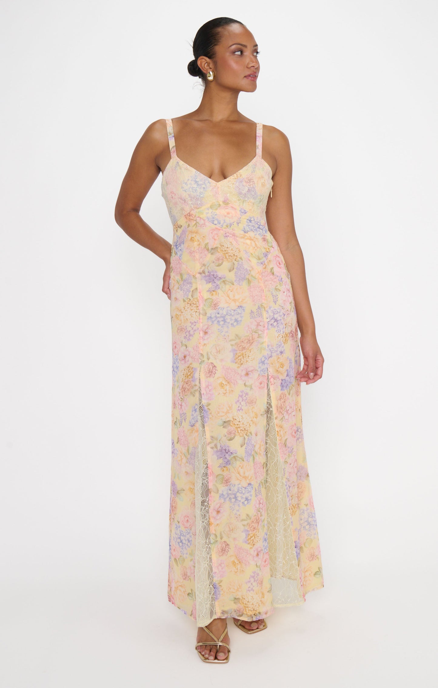 Amber Maxi Dress ~ Pale Yellow Blooms