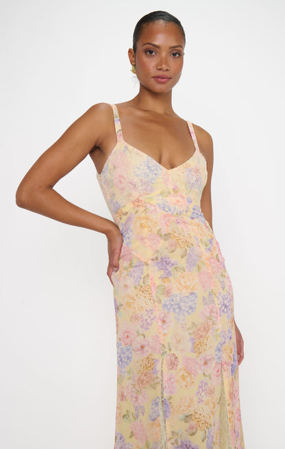 Amber Maxi Dress ~ Pale Yellow Blooms