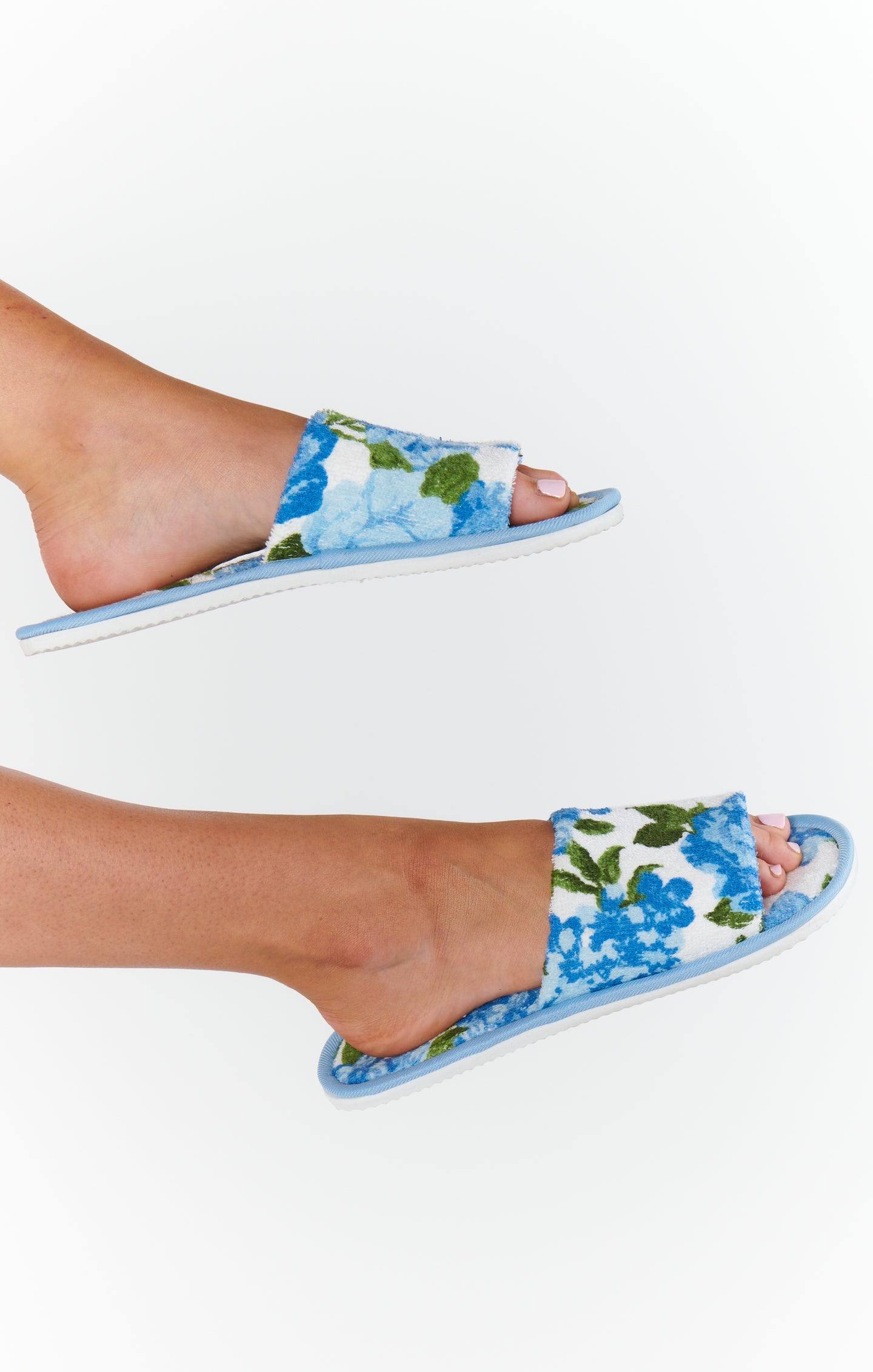 Freshen Up Slippers ~ Cottage Floral Blue Terry