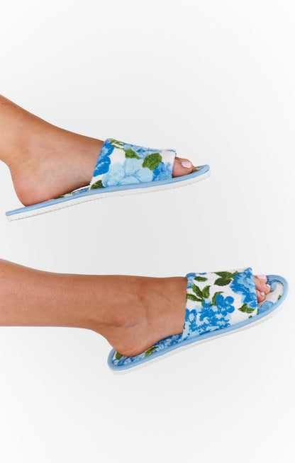 Freshen Up Slippers ~ Cottage Floral Blue Terry