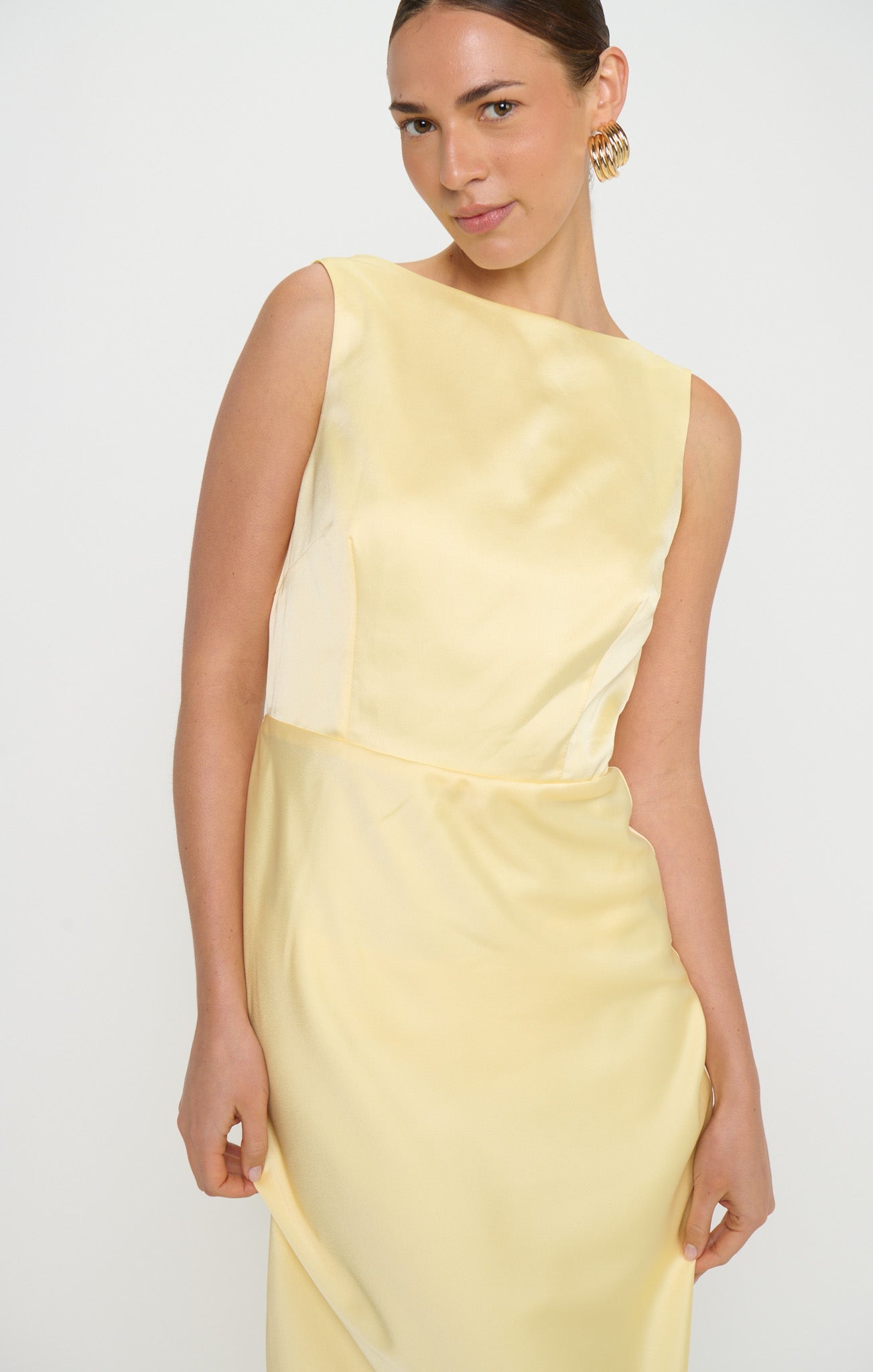 Candice Dress ~ Pale Yellow Luxe Satin