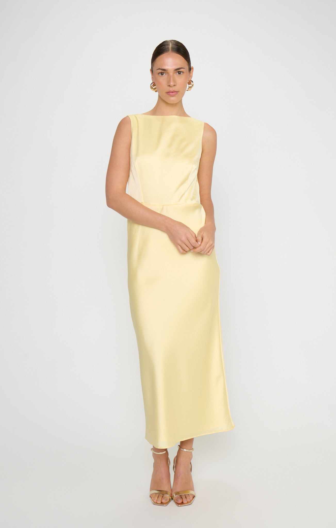 Candice Dress ~ Pale Yellow Luxe Satin