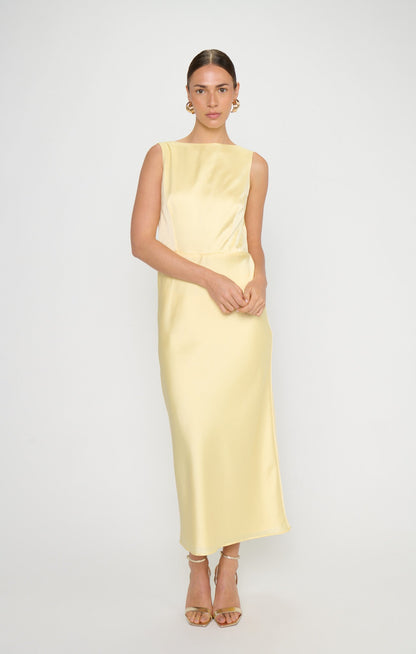 Candice Dress ~ Pale Yellow Luxe Satin
