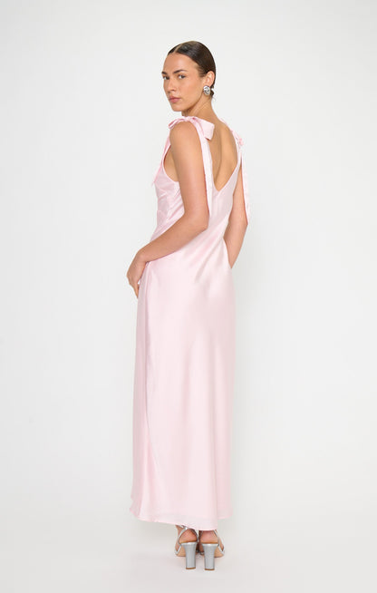 Emma Midi Dress ~ Powder Pink Luxe Satin