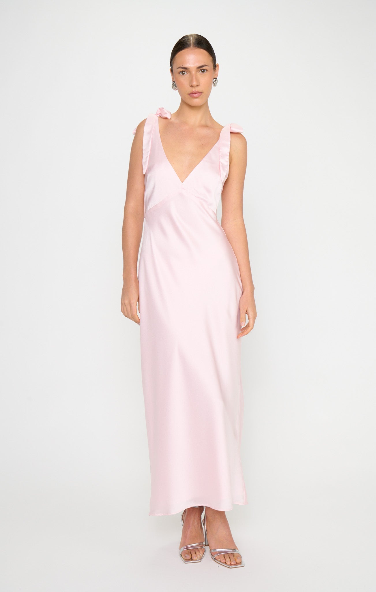 Emma Midi Dress ~ Powder Pink Luxe Satin