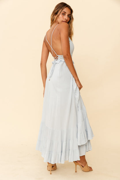 Desert Rose Crochet Tie-Up Back Maxi Dress Ice Blue