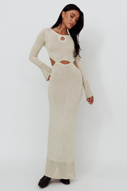 Java Long Sleeve Cut-Out Knit Maxi Dress Coconut