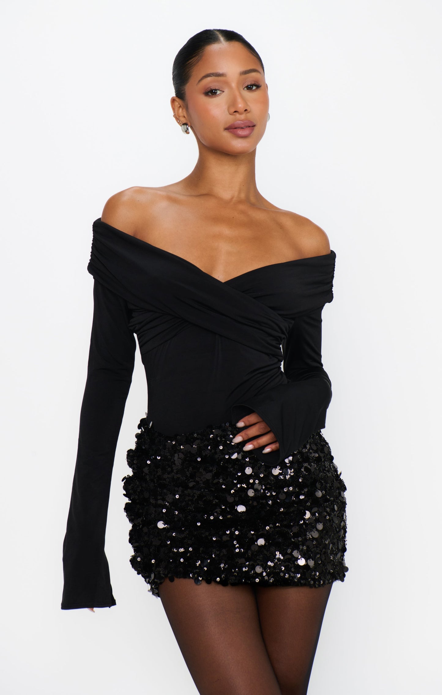 Bowery Mini Skirt ~ Black Metallic Sequins