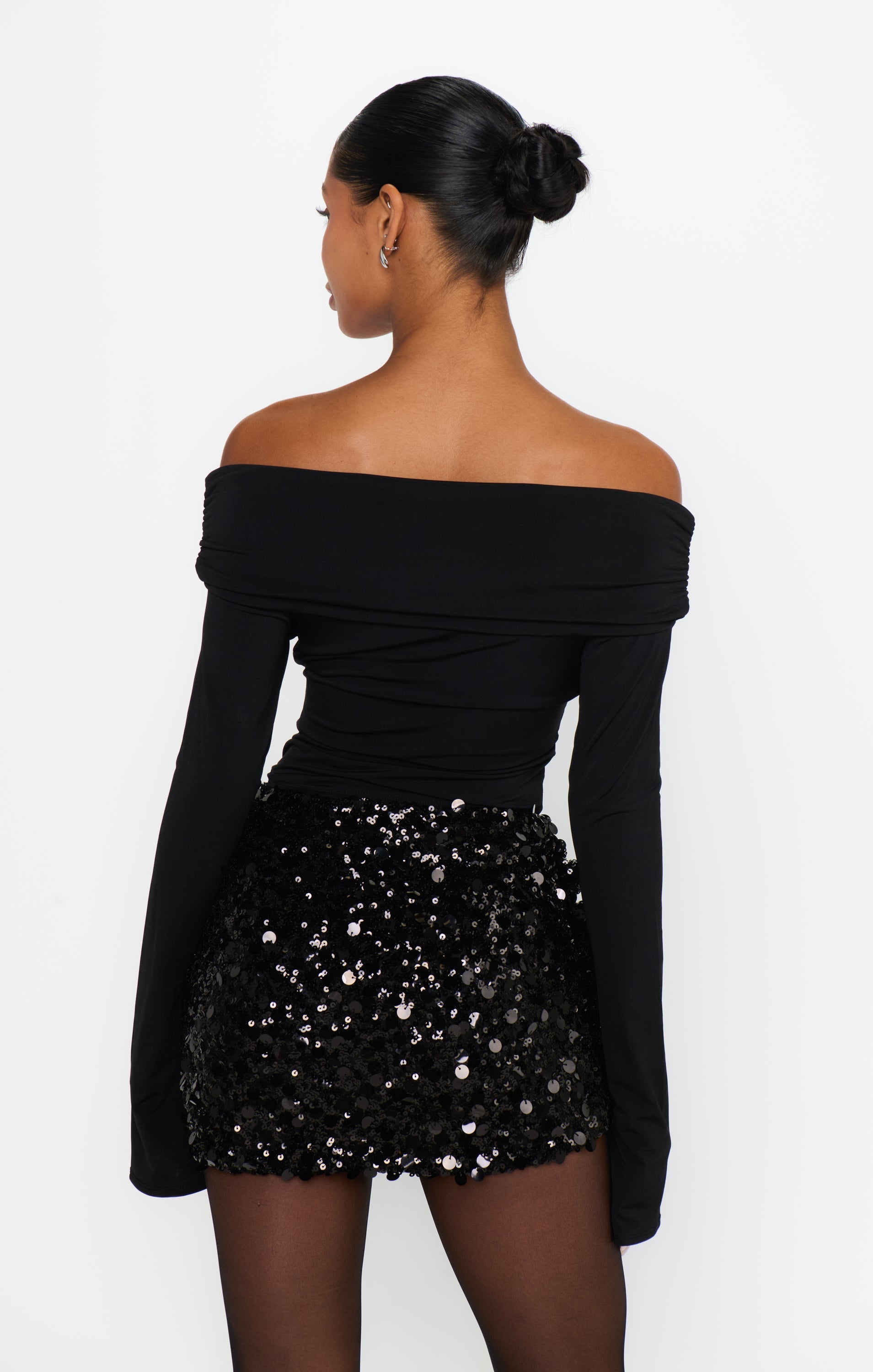 Bowery Mini Skirt ~ Black Metallic Sequins