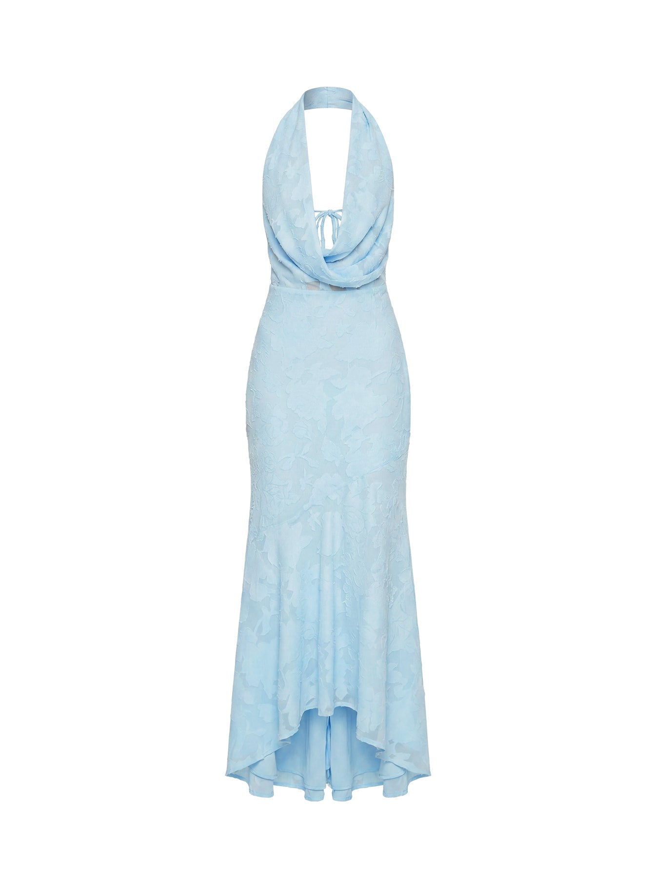 Invisible String Cowl Plunge Backless Maxi Dress Light Blue
