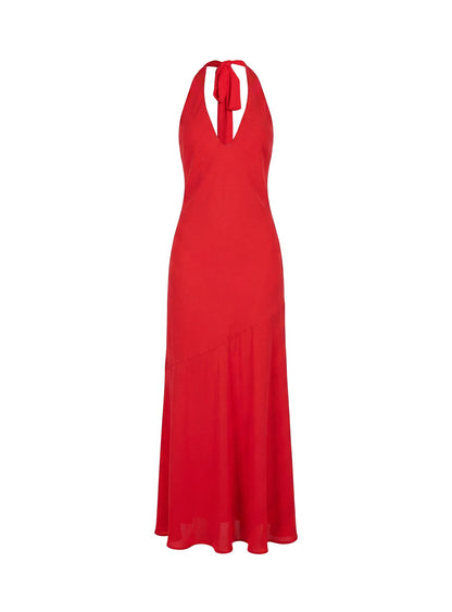 Luannie Halter Scarf Tie Maxi Dress Red