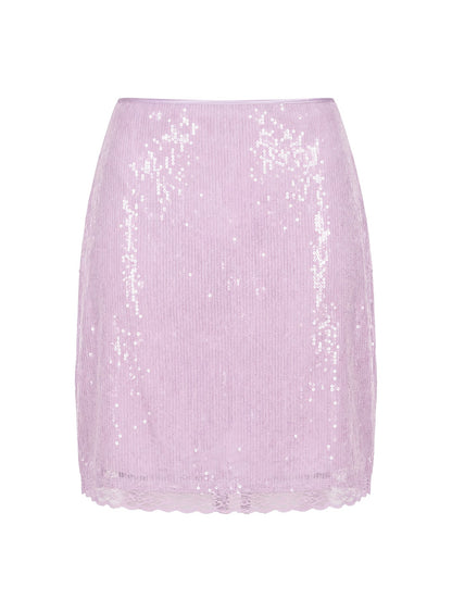Addisa Sequin Lace Midi Skirt Lilac