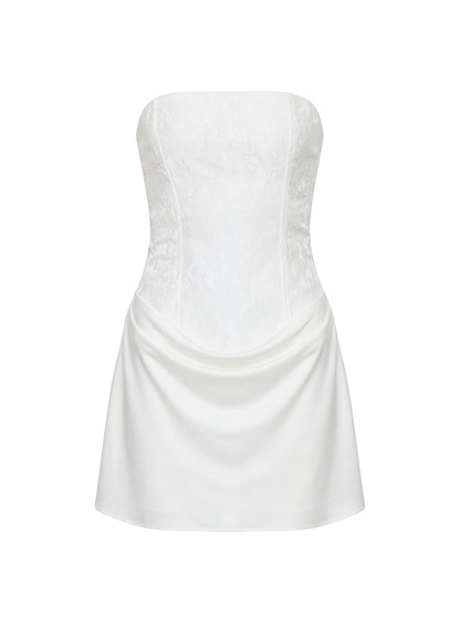 Jenevieve Strapless Drape Mini Dress White