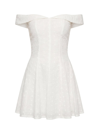 Rosebud Broderie Off The Shoulder Mini Dress White