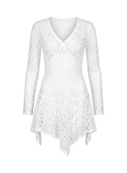 Somanie Long Sleeve Lace Mini Dress White