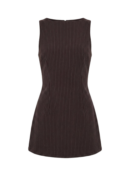 Yumiko Romper Brown Pinstripe Petite