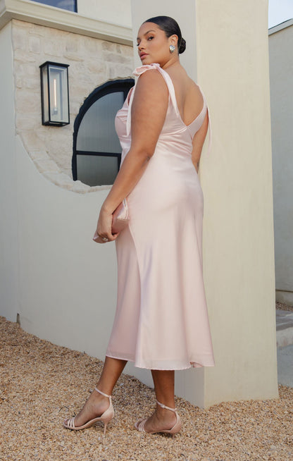 Emma Midi Dress ~ Powder Pink Luxe Satin
