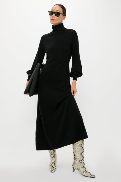 Black Cashmere Turtleneck Maxi Dress