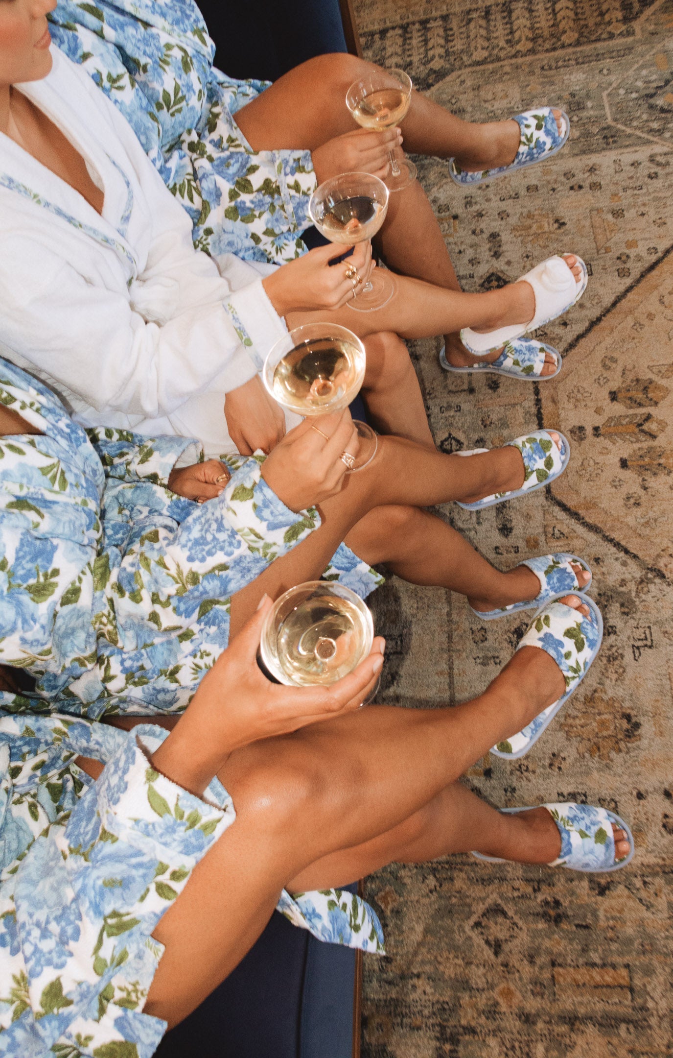 Freshen Up Slippers ~ Cottage Floral Blue Terry